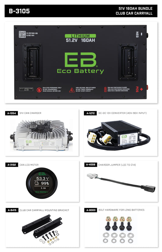 Club Car Carryall Eco Lithium 51.2V 160Ah Battery Bundle